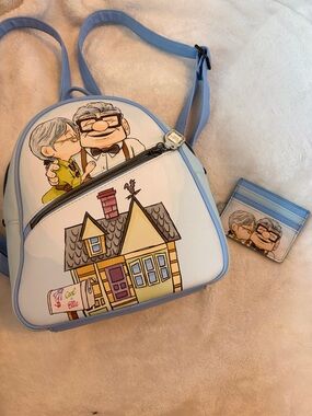 Disney Light Blue Cartoon House Mini Backpack with Matching Cardholder